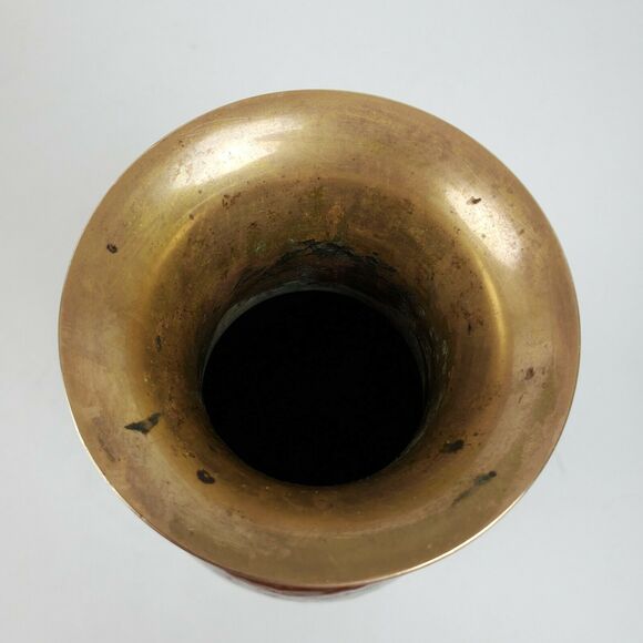 Vintage Mid Century Brass Foundry Vase ART Hand Painted 10 Inch Tall - Picture 5 of 6